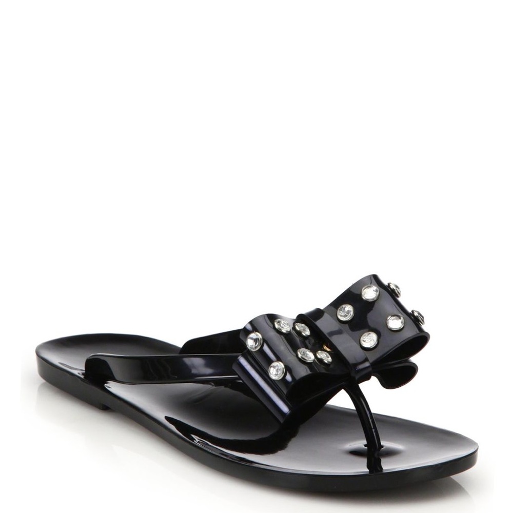 NIB Kate Spade Black Francy Rhinestone Bow Rubber Sandals